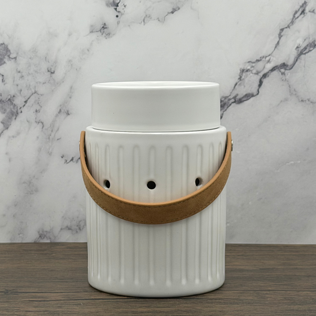 White w/Leather Handle Wax Melt Warmer - Corded