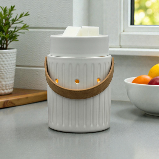 White w/Leather Handle Wax Melt Warmer - Corded